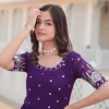 Embroidered Georgette Stitched Flared/A-line Gown  (Purple) - Image 3