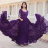 Embroidered Georgette Stitched Flared/A-line Gown  (Purple)