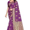 Women's Traditional Banarasi Art Silk Saree, Floral Motifs, Zari Border