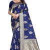 Women's Traditional Banarasi Art Silk Saree, Floral Motifs, Zari Border - Image 4