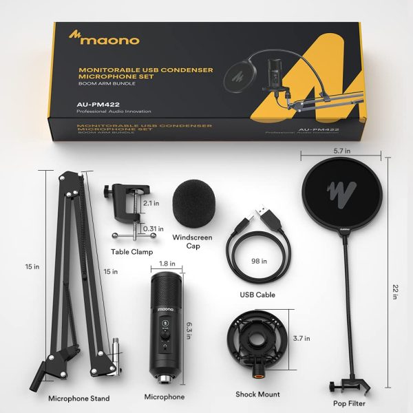 MAONO Au-Pm422 Podcast USB Microphone With Zero Latency Monitoring,192Khz/24Bit Professional Cardioid Condenser Mic With Touch Mute Button And Mic Gain Knob For Recording,Podcasting,Gaming,Youtube - Image 3
