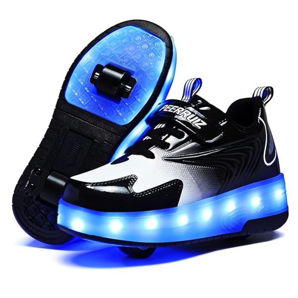 GIMKOUNN Roller Shoes Girls Sneakers USB Rechargeable Two Wheels Shoes Roller Skates for Beginners Trainers Shoe 16 Models Shiny LED Light Up Flash Sneaker for Unisex Kids Boys Gifts Stylish Footwear