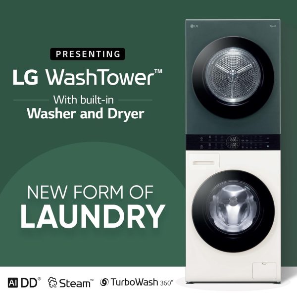 LG WashTower 13 Kg /10 Kg with AI Direct Drive & DUAL Inverter Heat Pump, Fully Automatic Front Load Washing Machine and Dryer (FWT1310BG) with Wi Fi & Central Control Panel Natural Beige & Green - Image 5