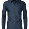 Alimens & Gentle Mens Dress Shirts Long Sleeve Wrinkle-Free Formal Shirts Wedding Dating Business Casual Button Down Shirt, Navy Blue, XX-Large