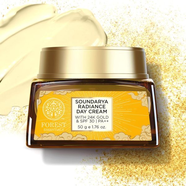 Forest Essentials Soundarya Radiance Day Cream with 24K Gold & SPF 30 | Hyaluronic Acid, Vitamin C & Bakuchiol | Anti Ageing Face Moisturiser for Glowing Skin | For Normal, Dry & Combination Skin