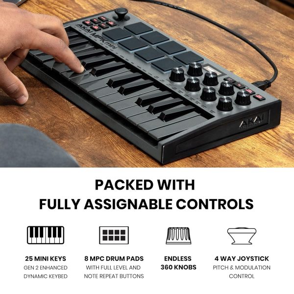 AKAI Professional MPK mini MK3 G 25 Key USB MIDI Keyboard Controller with 8 Backlit Drum Pads, 8 Knobs and Music Production Software included Grey,MPKMINI3 - Image 3