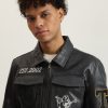 True Religion Men Leather Biker Jacket with Patchwork