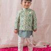 Boys Woven Design Riwayat Brocade Bandhgala Ethnic Kurta & Coat With Trousers - Image 2