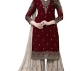 Self Design Georgette Semi Stitched Anarkali Gown  (Red)