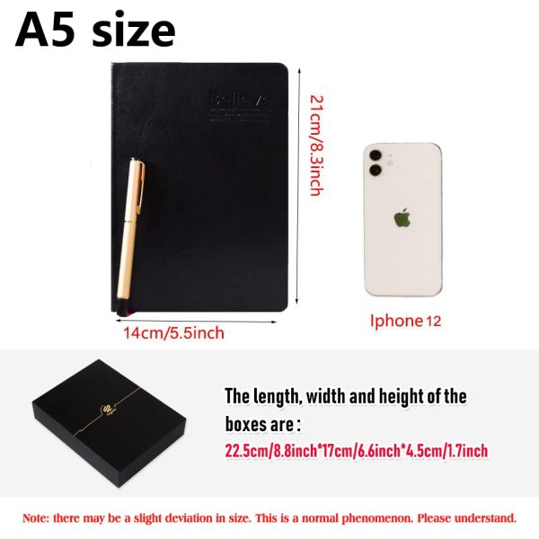 SAYEEC A5 Thick Journal Large 360 Sheets Leather Notebook Lined Paper Writing Notebook with Pen Gift Set Hardcover Diary Black for Taking Notes Business Man Women Gift - Image 4