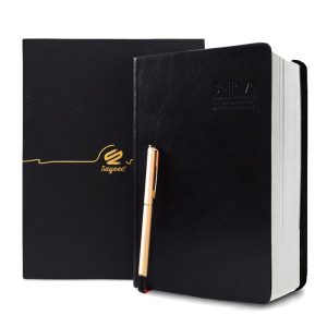 SAYEEC A5 Thick Journal Large 360 Sheets Leather Notebook Lined Paper Writing Notebook with Pen Gift Set Hardcover Diary Black for Taking Notes Business Man Women Gift